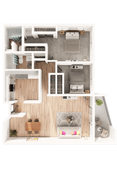 Floor plan for 2 beds, 2 baths, 1080 sqft